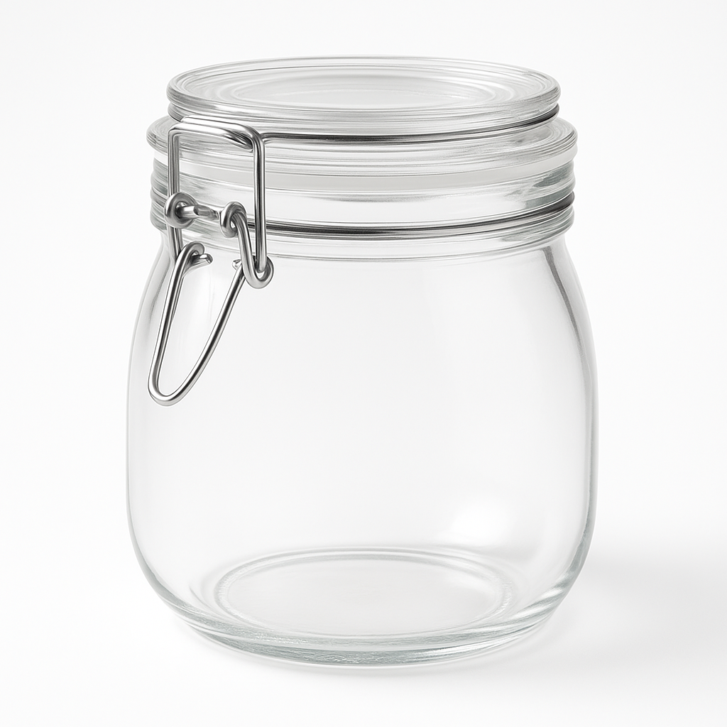 Bocal en verre avec couvercle articulé
