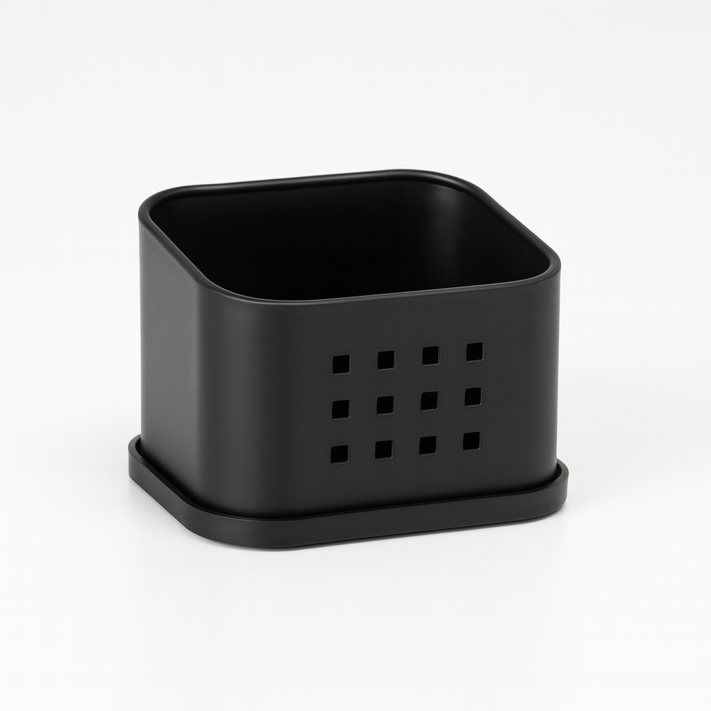 égouttoir à éponge en métal noir pour cuisine, design élégant et ventilation optimale pour séchage rapide et hygiénique