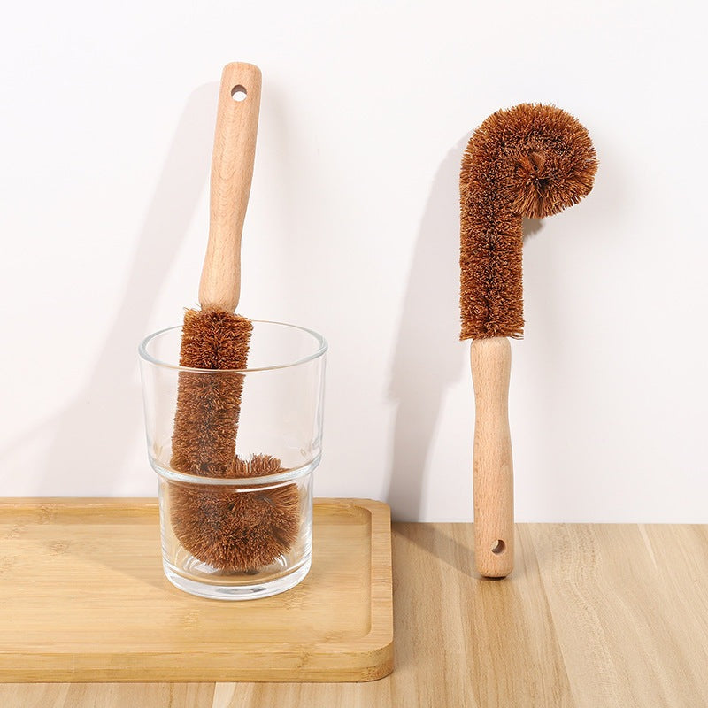 Brosse de nettoyage pour évier en fibres naturelles de coco écologique et durable, poignée en bois.