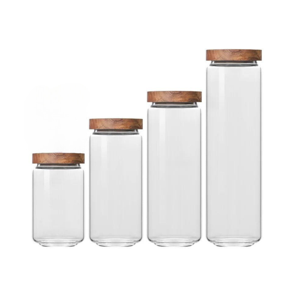 Bocaux en verre avec couvercle en bois
