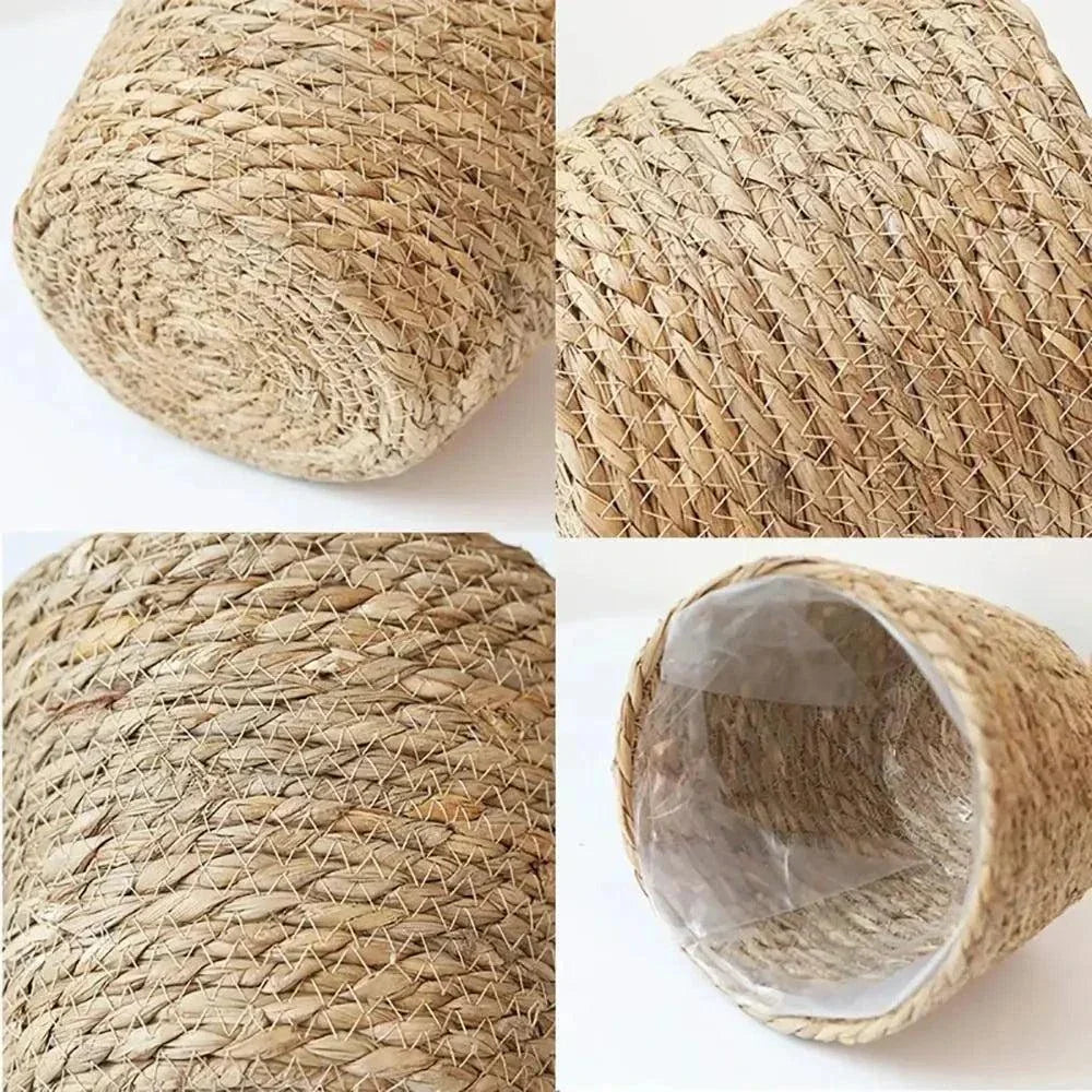Pot de fleur en rotin tressé naturel avec doublure intérieure transparente pour décoration intérieure élégante et authentique