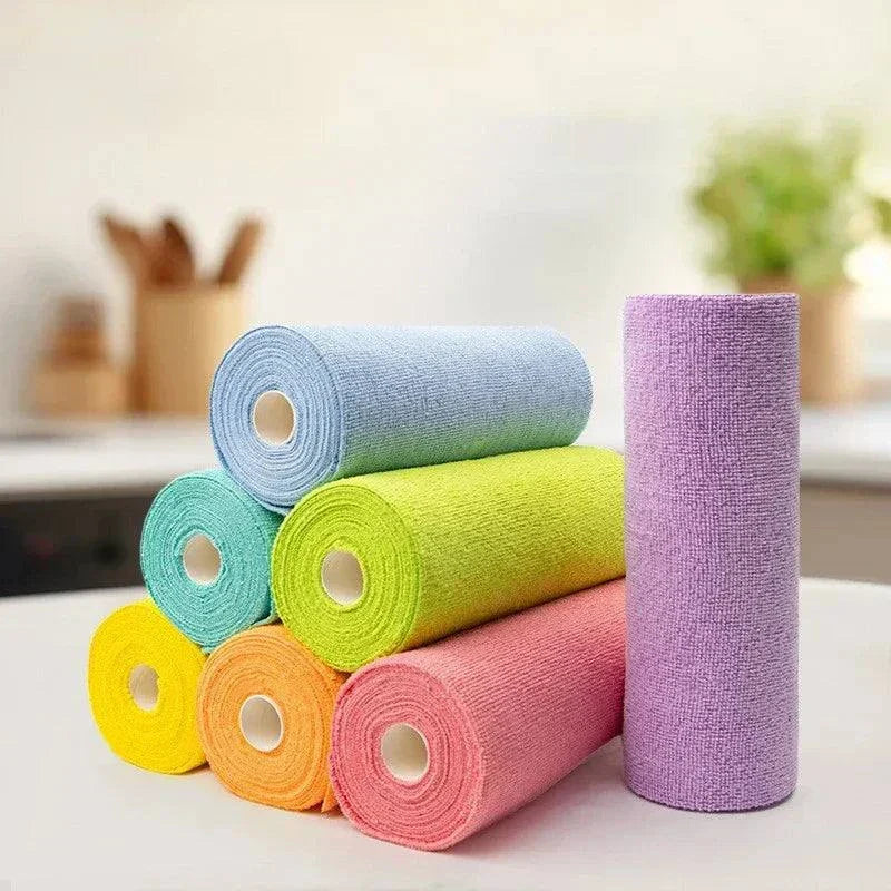 Lot de rouleaux de lingettes de nettoyage réutilisables en microfibre colorée pour la cuisine