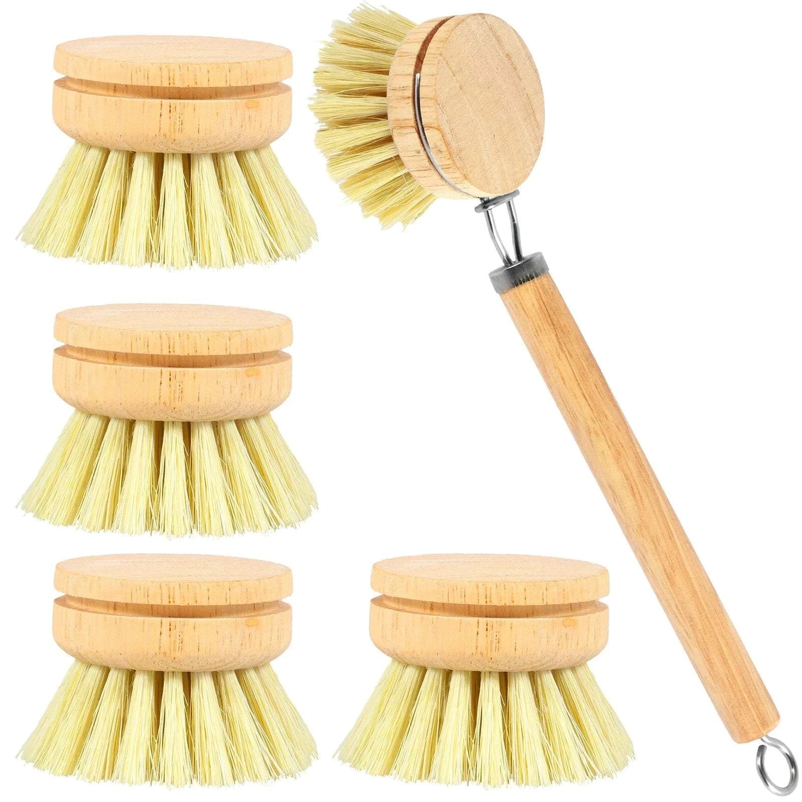 Set de brosses à vaisselle en bambou écologique avec poils naturels pour un nettoyage efficace et durable