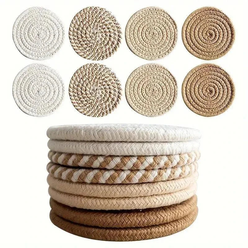ensemble de 8 sous-verres absorbants en corde tressée aux tons neutres pour protection élégante des surfaces