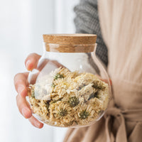 Bocal en verre rond avec couvercle en bois
