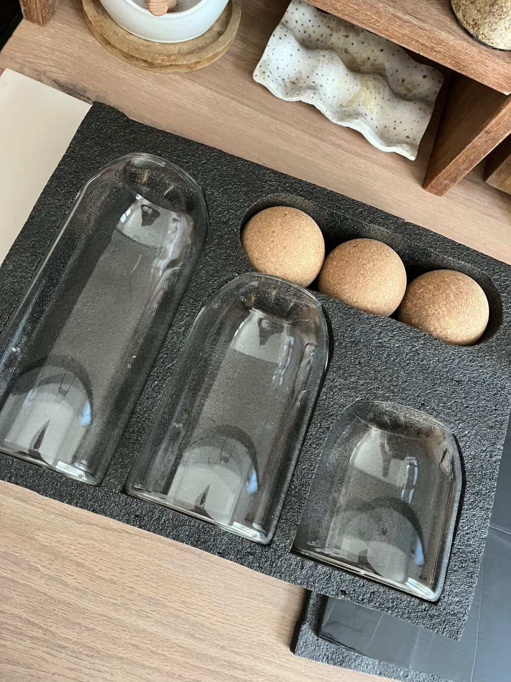 Bocaux en verre avec boule de liège - Lot de 3