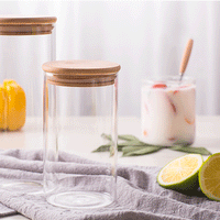 Lot de 5 bocaux en verre avec couvercles hermétiques en bois pour organiser votre cuisine et conserver vos aliments