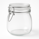 Clear glass jar with hinged airtight lid for storing dry foods like pasta and cereals