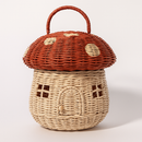 Panier en rotin décoratif en forme de maison champignon, tressage naturel, rangement pratique et léger pour intérieur chaleureux.
