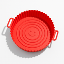 Moule en silicone rouge anti-adhésif flexible avec poignées pour airfryer, facile à nettoyer et réutilisable.