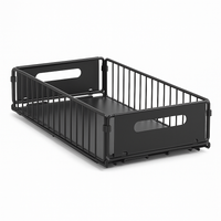Black metal sliding drawer organizer with ergonomic handles for smooth access and durable design.
