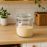 Bocal en verre avec couvercle articulé hermétique pour stockage aliments secs, design simple et fonctionnel.
