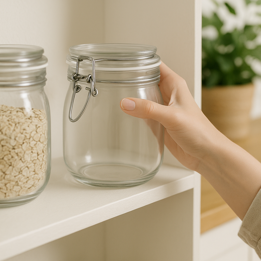 Bocal en verre avec couvercle articulé
