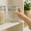 Bocal en verre avec couvercle articulé hermétique pour stockage aliments secs.