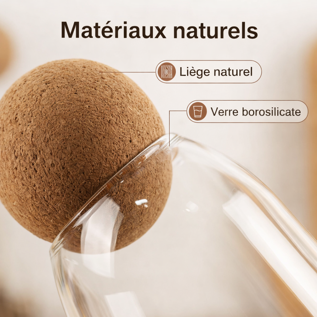 Bocaux en verre avec boule de liège - Lot de 3