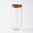 Bocal en verre transparent avec couvercle en bois élégant pour rangement cuisine pratique et esthétique