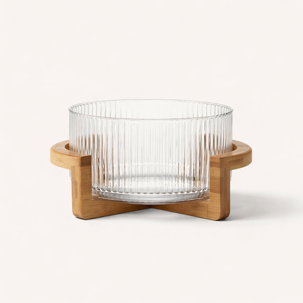 Bol en verre avec support en bois