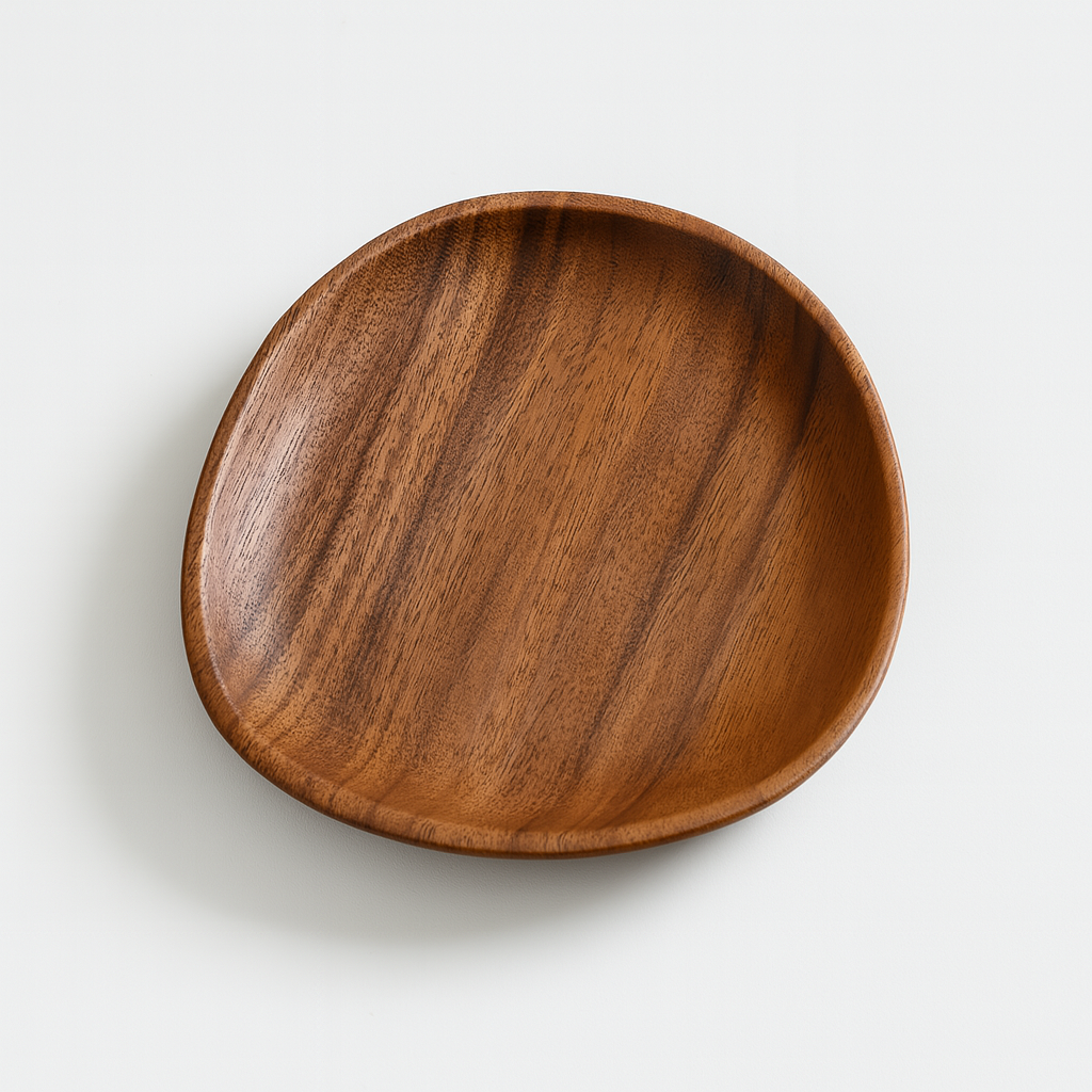 assiette en bois massif naturel ronde, élégante et robuste pour une table authentique et chaleureuse