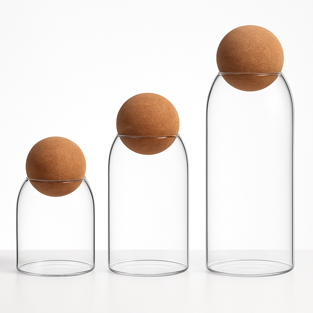 Bocaux en verre avec bouchon de liège - Lot de 3