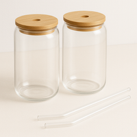 Bocal en verre avec couvercle pour paille