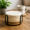 ensemble de 8 sous-verres absorbants en matériaux naturels avec support noir pour protection et décoration de table