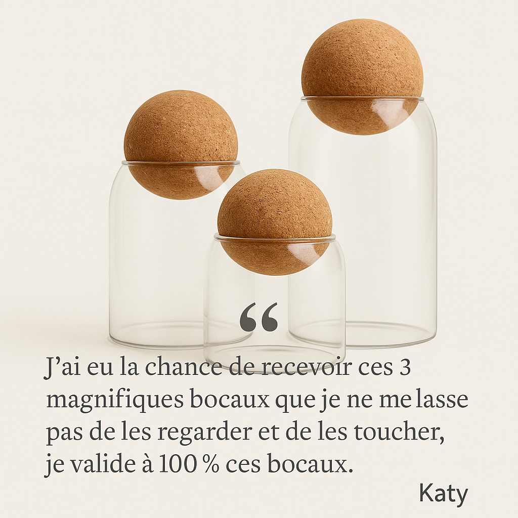 Bocaux en verre avec bouchon de liège - Lot de 3