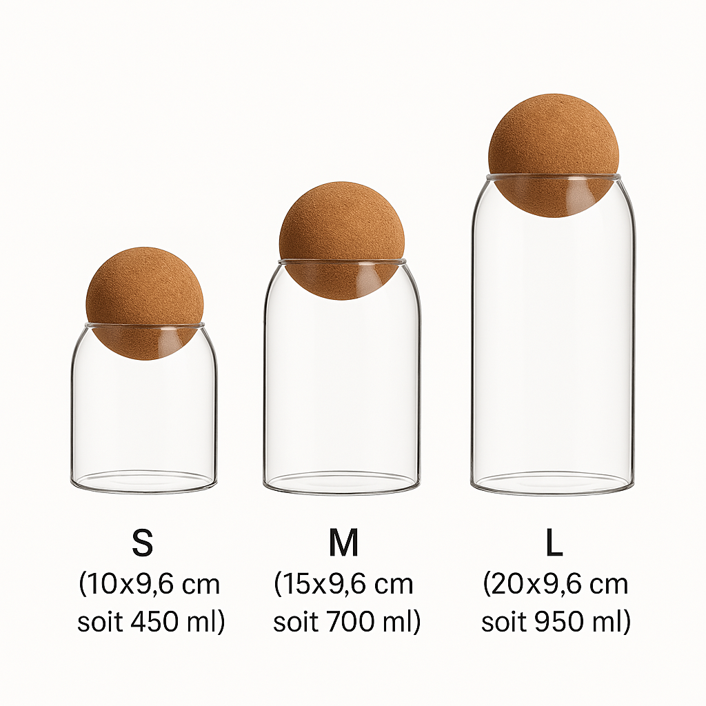 Bocaux en verre avec bouchon de liège - Lot de 3