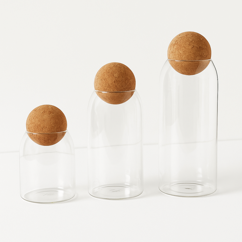 Bocaux en verre et bouchon de liège - Lot de 3, élégants et pratiques