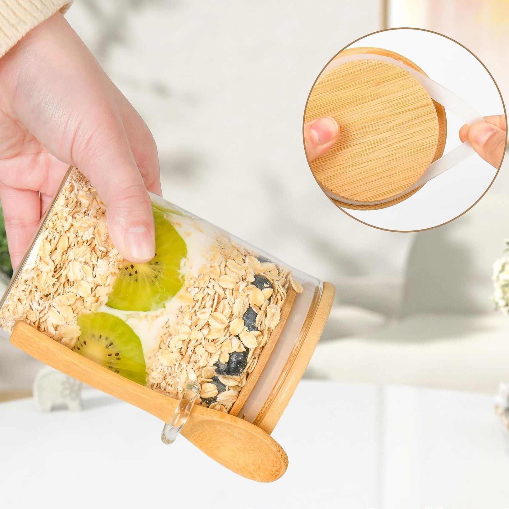 Bocaux en verre avec cuillère en bois - Pratiques et élégants