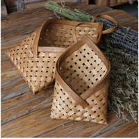 Panier tressé suspendu en bambou naturel, lot de 2, pour rangement et décoration intérieure écologique.