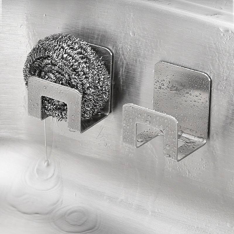 Porte-éponge métallique auto-adhésif pour cuisine, rangement hygiénique et gain de place