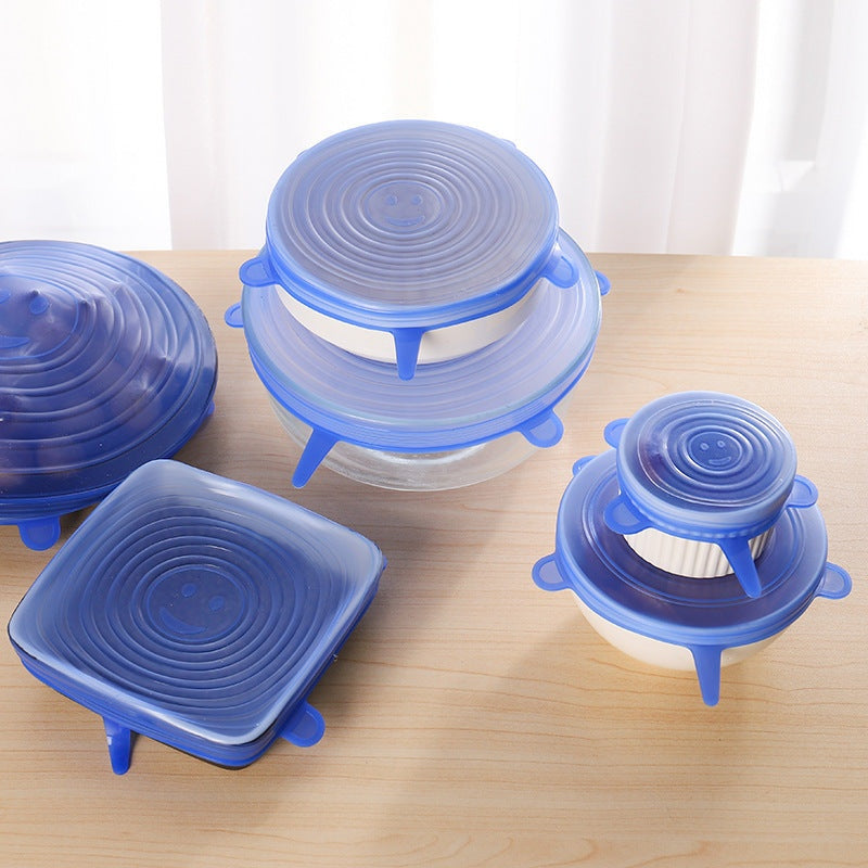 Couvercles silicone extensibles bleus s’adaptant à différentes formes de bols et plats pour conservation alimentaire écologique et hermétique