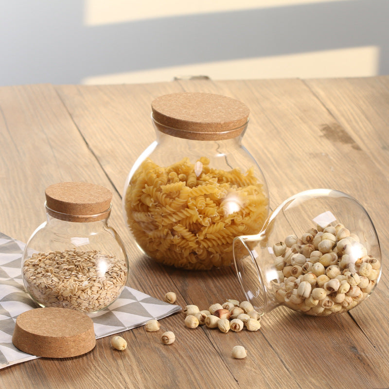 Bocal en verre rond avec couvercle en bois