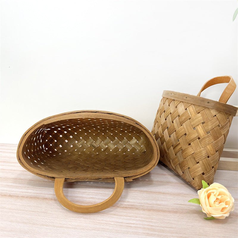 Lot de 2 paniers tressés suspendus en bambou naturel pour rangement élégant et gain de place