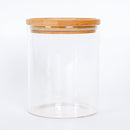 Lot de 5 bocaux en verre transparent avec couvercles hermétiques en bambou pour organiser votre cuisine et conserver vos aliments frais.