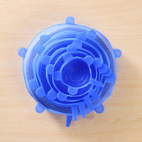 Jeu de 6 couvercles silicone extensibles bleus, hermétiques et réutilisables pour conservation alimentaire écologique