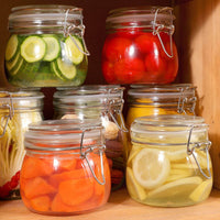Bocaux en verre avec couvercles articulés pour conservation d'aliments frais et organisation de cuisine élégante