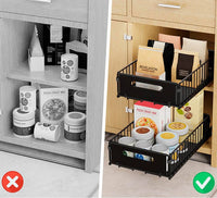 organisateur de tiroir coulissant métallique noir pour cuisine, rangement efficace et ordonné avec poignées ergonomiques