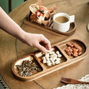 Plateau rectangulaire en bois massif avec compartiments pour apéritifs, idéal et élégant pour servir noix et boissons
