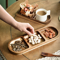 Plateau rectangulaire en bois massif avec compartiments pour apéritifs, idéal et élégant pour servir noix et boissons