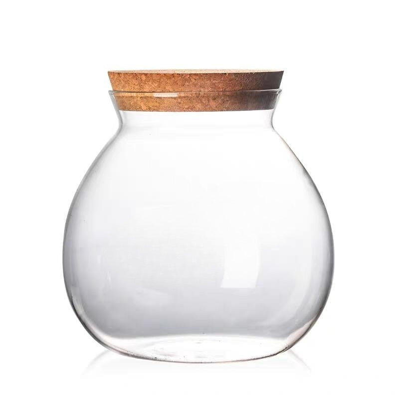 Bocal en verre rond avec couvercle en bois