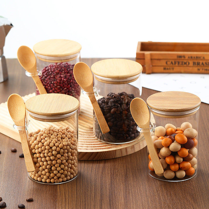 Bocaux en verre avec cuillère en bois - Pratiques et élégants