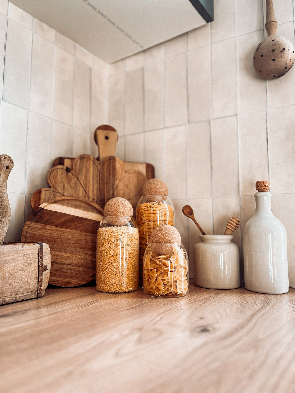 Bocaux en verre avec boule de liège - Lot de 3