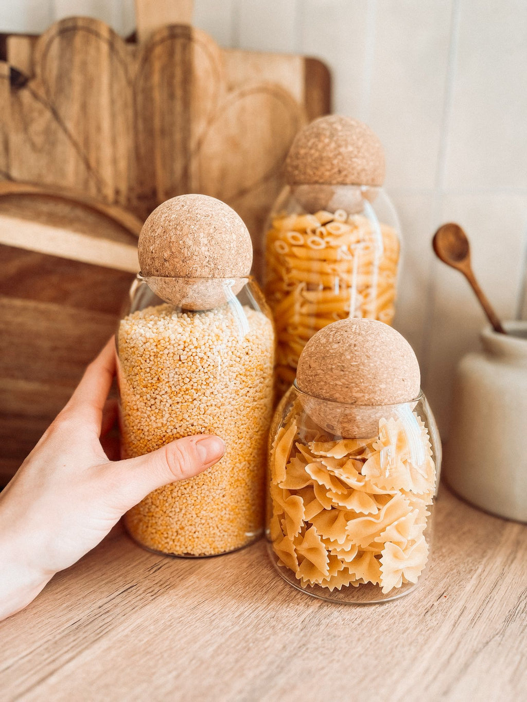 Bocaux en verre avec boule de liège - Lot de 3