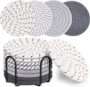 ensemble de 8 sous-verres absorbants en tissus gris et blancs avec support noir élégant
