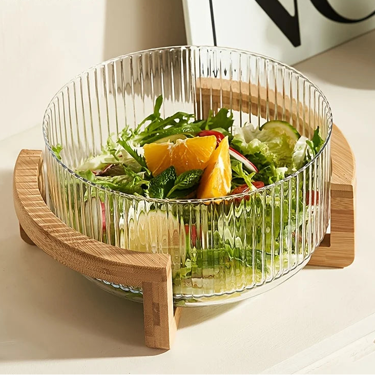 Bol en verre avec support en bois