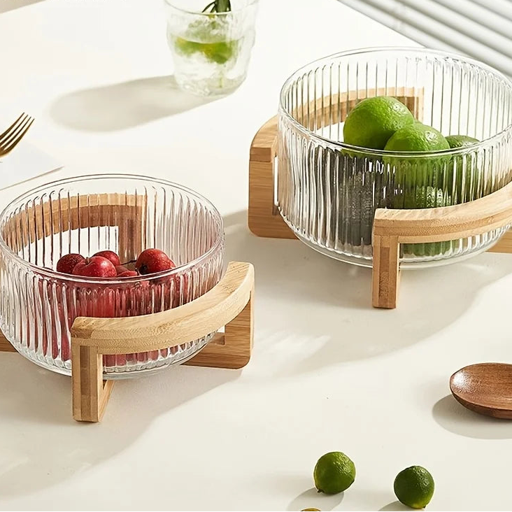 Bol en verre avec support en bois