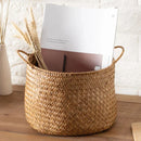 Panier de rangement tressé en style japonais en herbe marine avec poignées, pour organisation décorative et stockage polyvalent à la maison