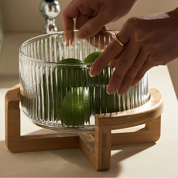 Bol en verre avec support en bois
