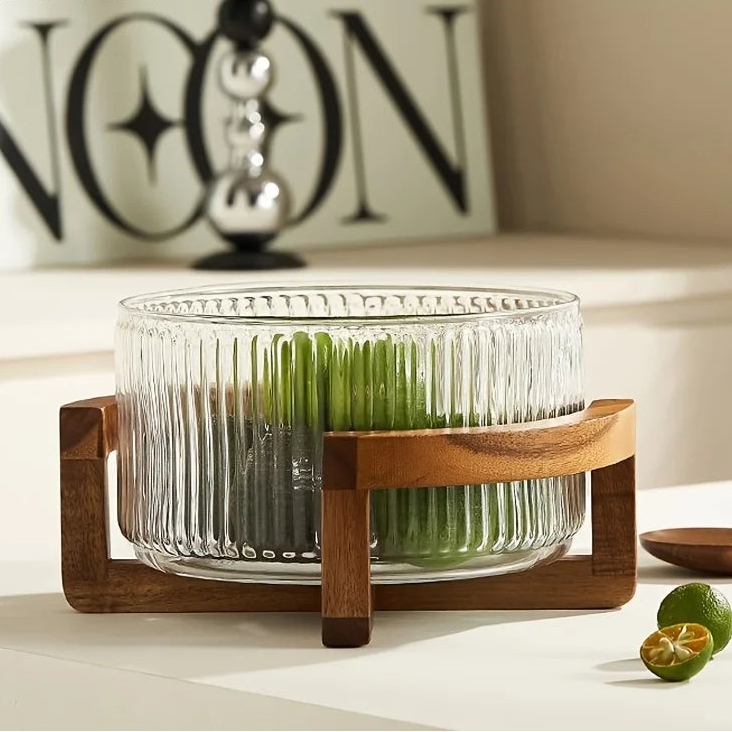 Bol en verre avec support en bois